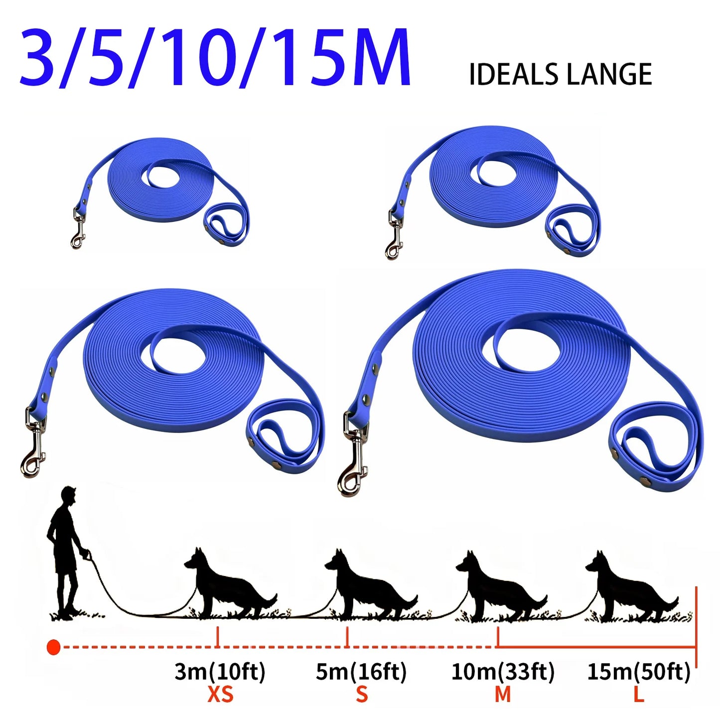 Waterproof Dog Leash Long Pvc Pet Leashes Easy to Clean Rope for Small Medium Large Big Dogs Walking Traning Lead 3M 5M10M 15M